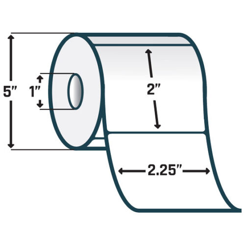 Zebra 2.25" x 2" DT Labels, 1240 Labels/Roll, 12 Rolls/Case, compatible w/Zebra Desktop Printers