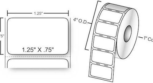 Zebra 1.25” x .75” DT Labels, 1,735 Labels/Roll, 12 Rolls/Case, compatible w/Zebra Desktop Printers